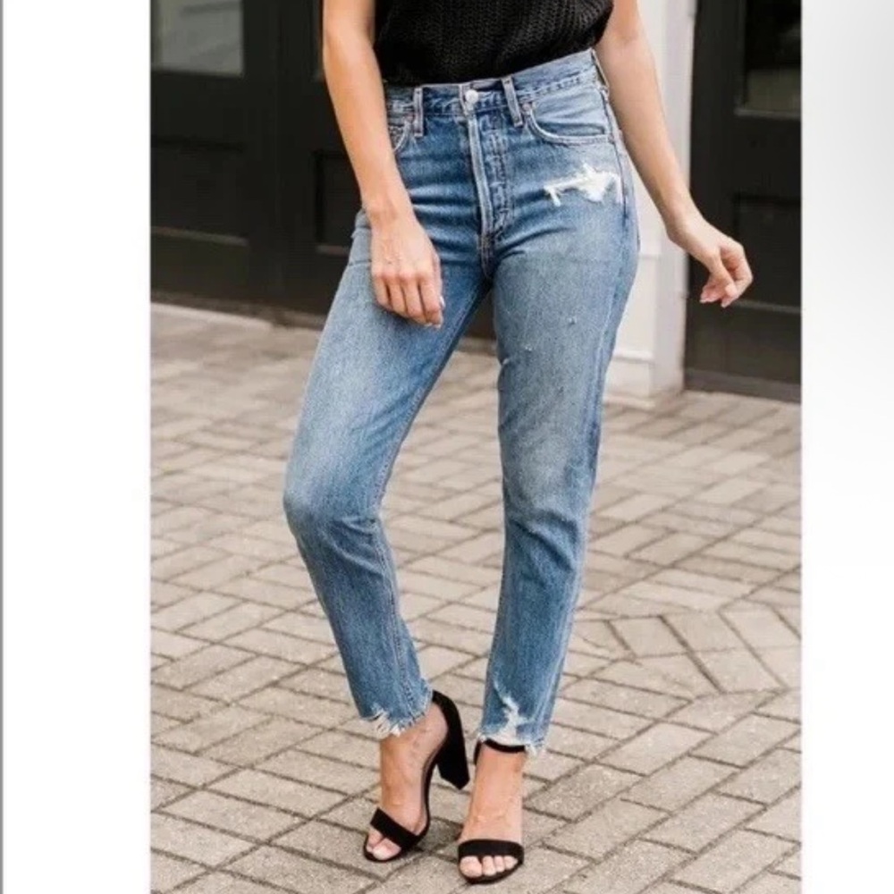 Agolde Jamie High-Rise Classic Straight Leg Distressed Jeans